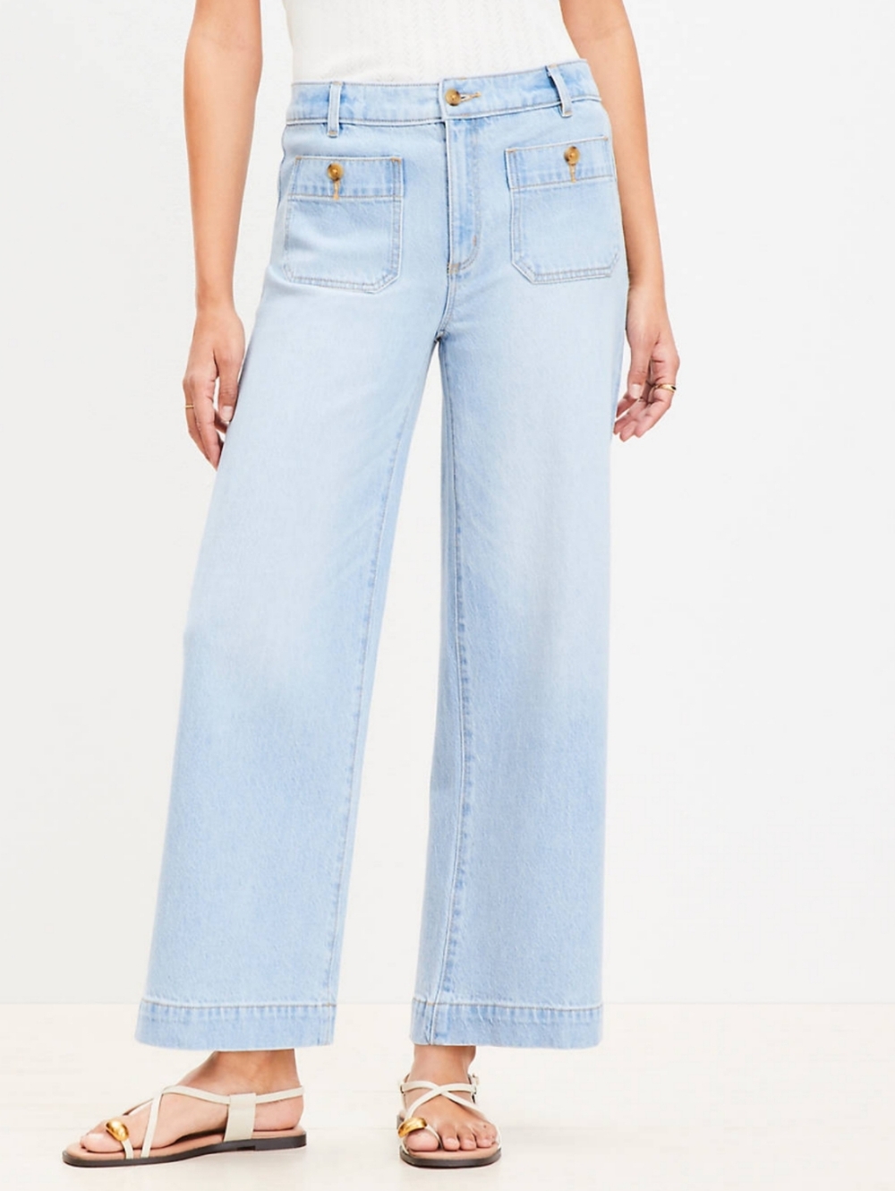 Loft The Palmer Wide Leg Jeans Women's Size 14 Light Wash Quiet Luxury Boho Chic